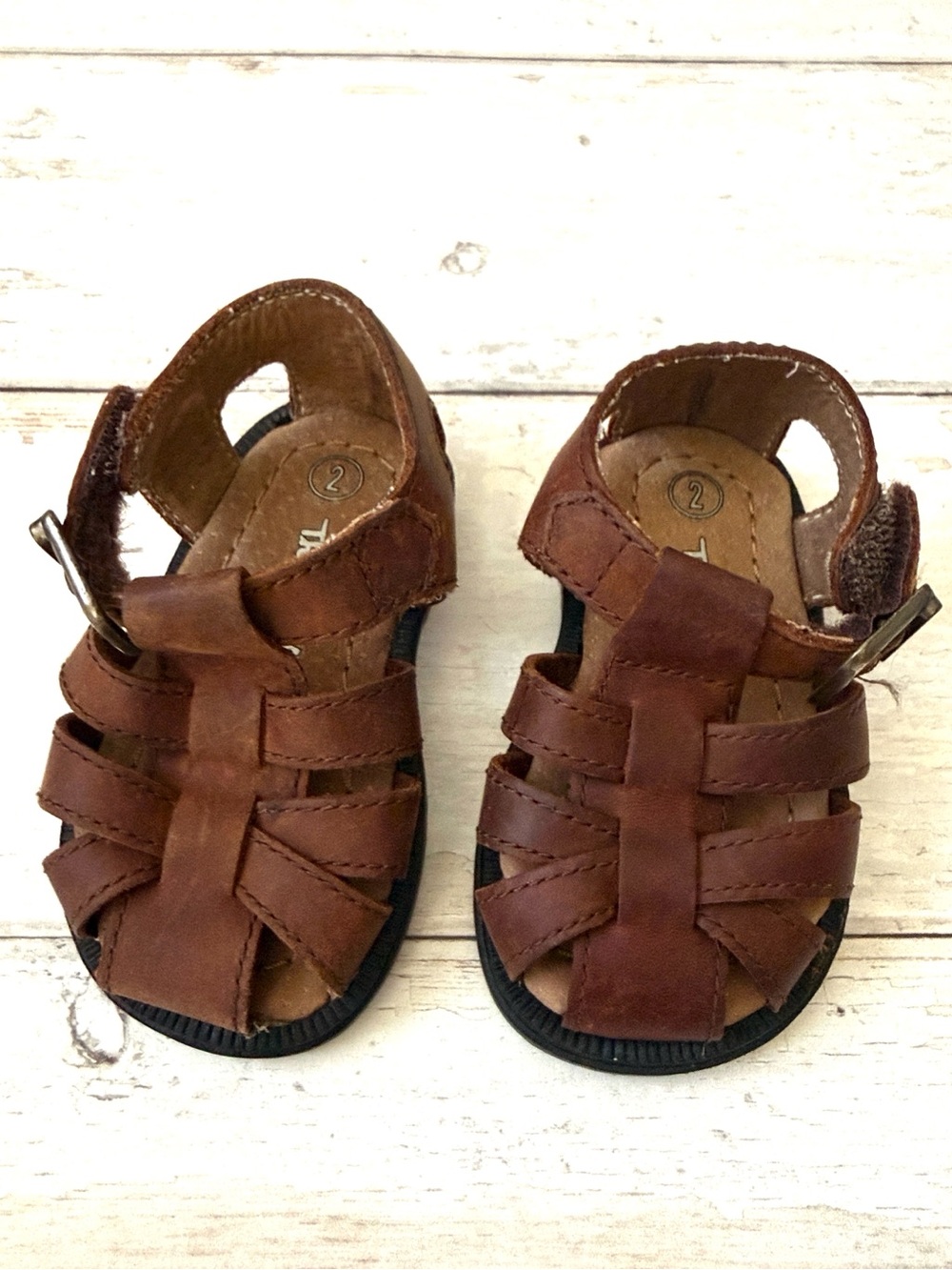 Thom McAn Baby Size 2 Brown Leather Sandals Leather Sole Kids Vintage